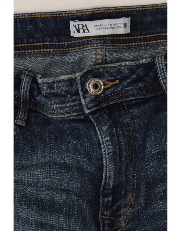 Zara Jeans feminino slim desgastado UE 42 grande W32 L27 azul