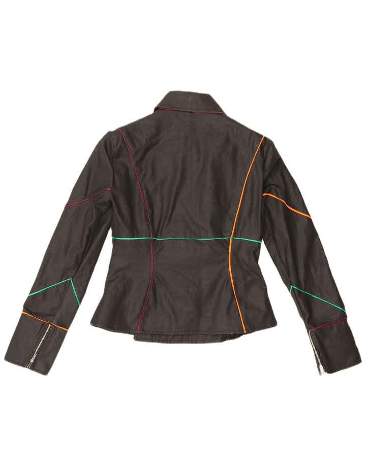 Jaqueta feminina vintage para motociclista UK 10 pequena listrada preta