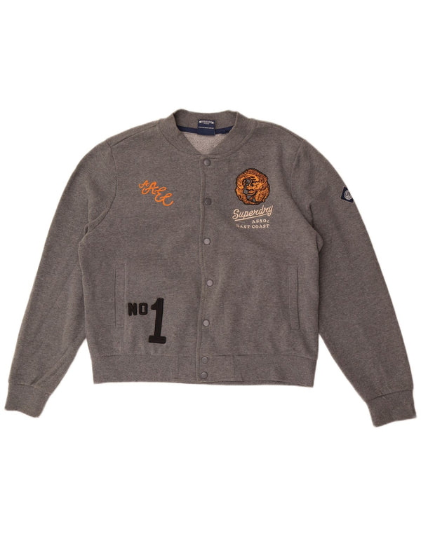 Superdry Womens Graphic Tracksuit Top Jacket UK 16 Grande Cinza Flecked