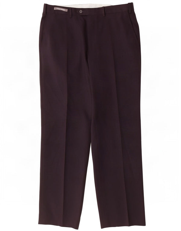 Calça masculina de terno reto Marks & Spencer W34 L31 poliéster azul marinho