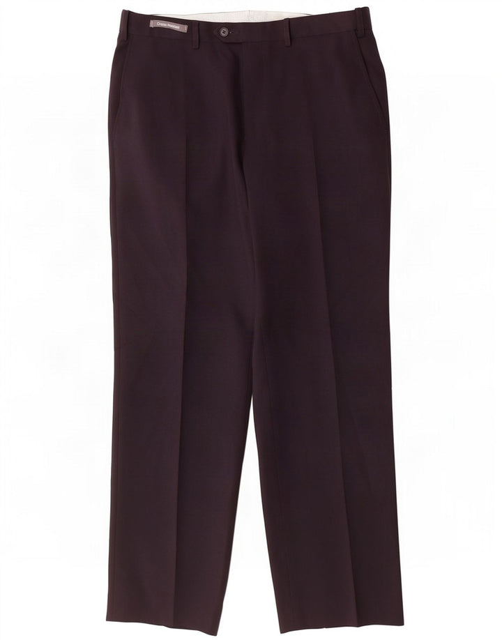 Calça masculina de terno reto Marks & Spencer W34 L31 poliéster azul marinho