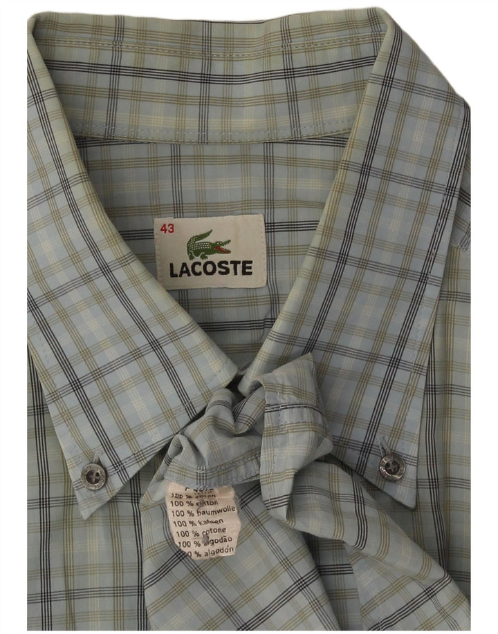 Lacoste Camisa masculina de manga curta tamanho 43 grande algodão xadrez azul