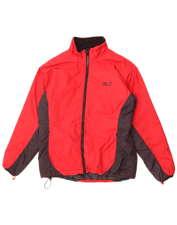 Jaqueta corta-vento feminina Jack Wolfskin UK 14/16 grande bloco colorido vermelho