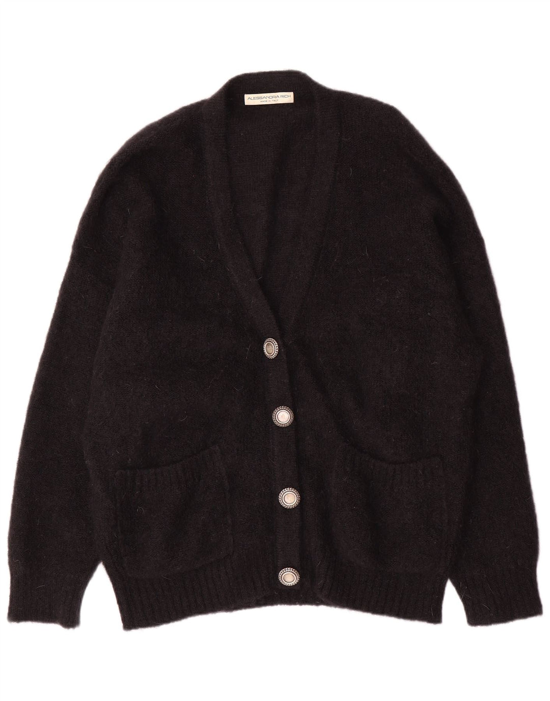Suéter cardigã feminino grande Alessandra Rich IT 40 pequeno mohair preto