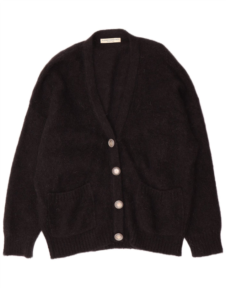 Suéter cardigã feminino grande Alessandra Rich IT 40 pequeno mohair preto
