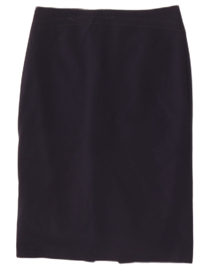 Saia lápis feminina Marks & Spencer Reino Unido 8 pequena W26 poliéster azul marinho