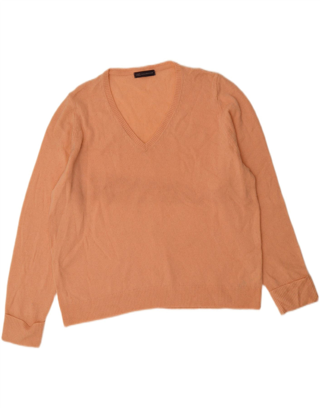 MARKS & SPENCER Womens V-Neck Jumper Sweater UK 20 2XL Pink Lambswool Vintage Marks & Spencer and Second-Hand Marks & Spencer from Messina Hembry 