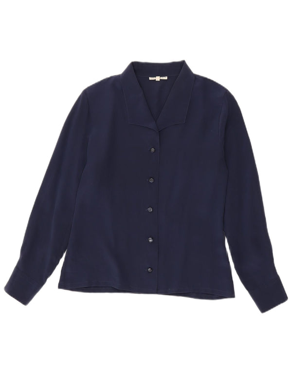 Blusa feminina vintage IT 44 seda azul marinho médio