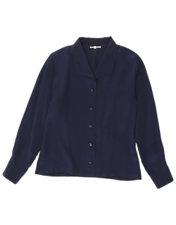 Blusa feminina vintage IT 44 seda azul marinho médio