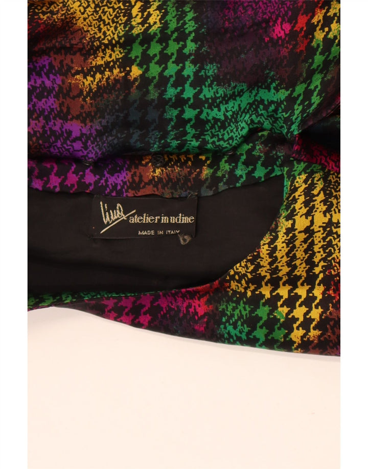 Blusa feminina vintage de manga comprida UK 18 XL Houndstooth multicolorida