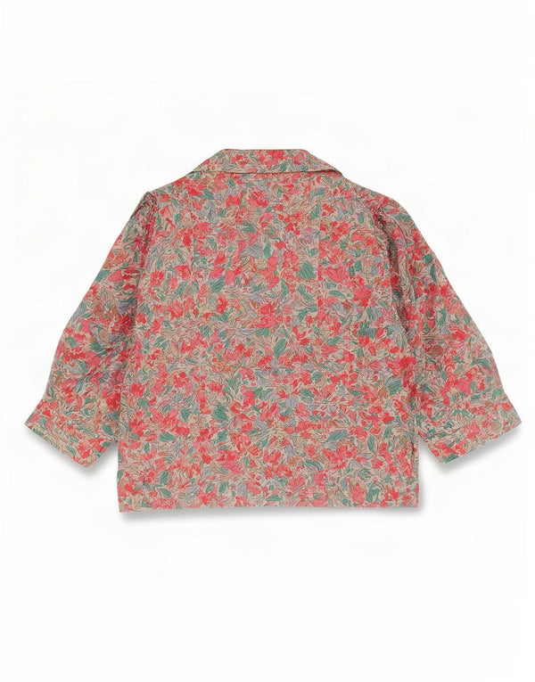 Vintage Womens Crop 3/4 Sleeve Shirt Blouse UK 14 Medium Pink Floral