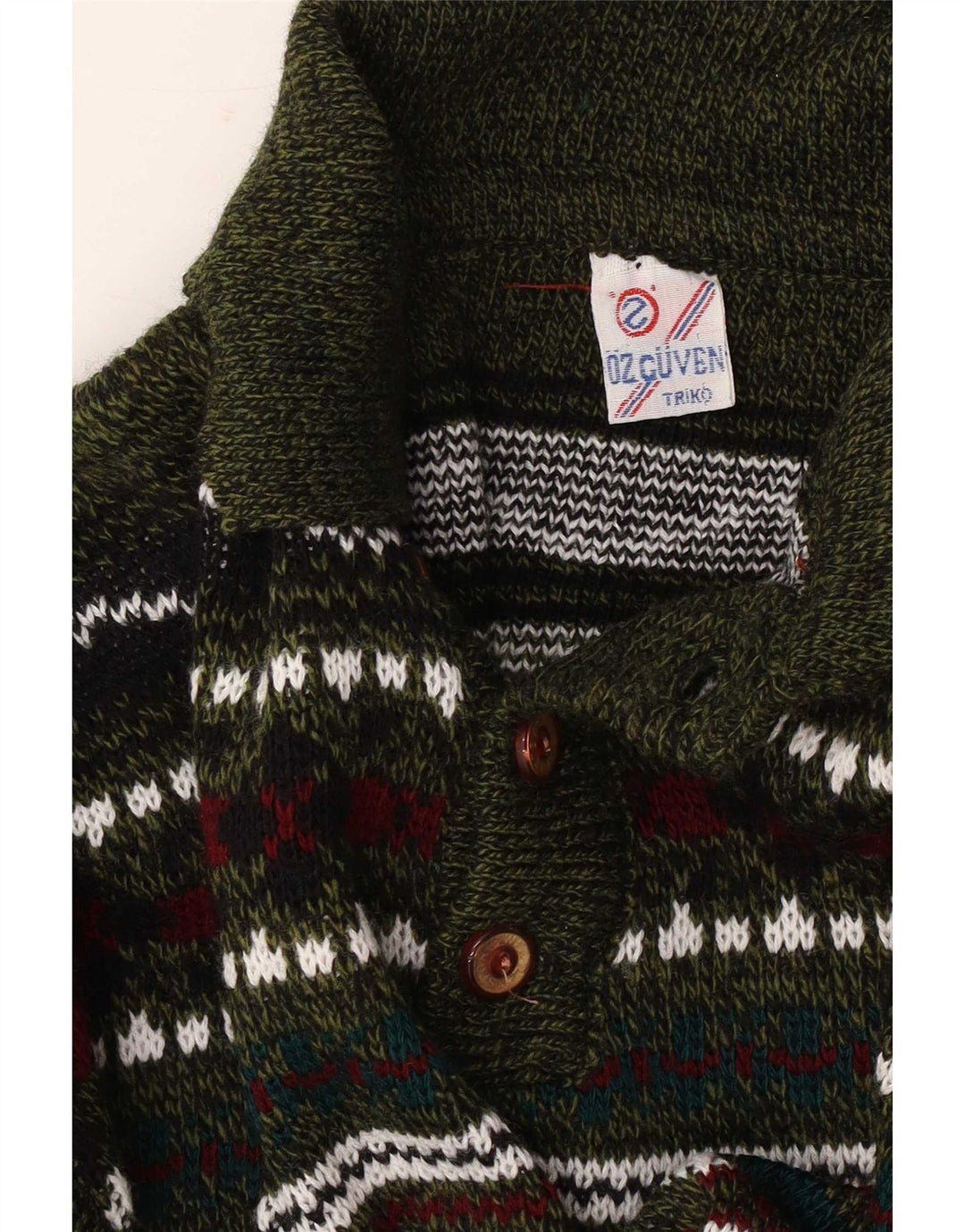 Suéter vintage masculino com gola polo e meio geométrico multicolorido