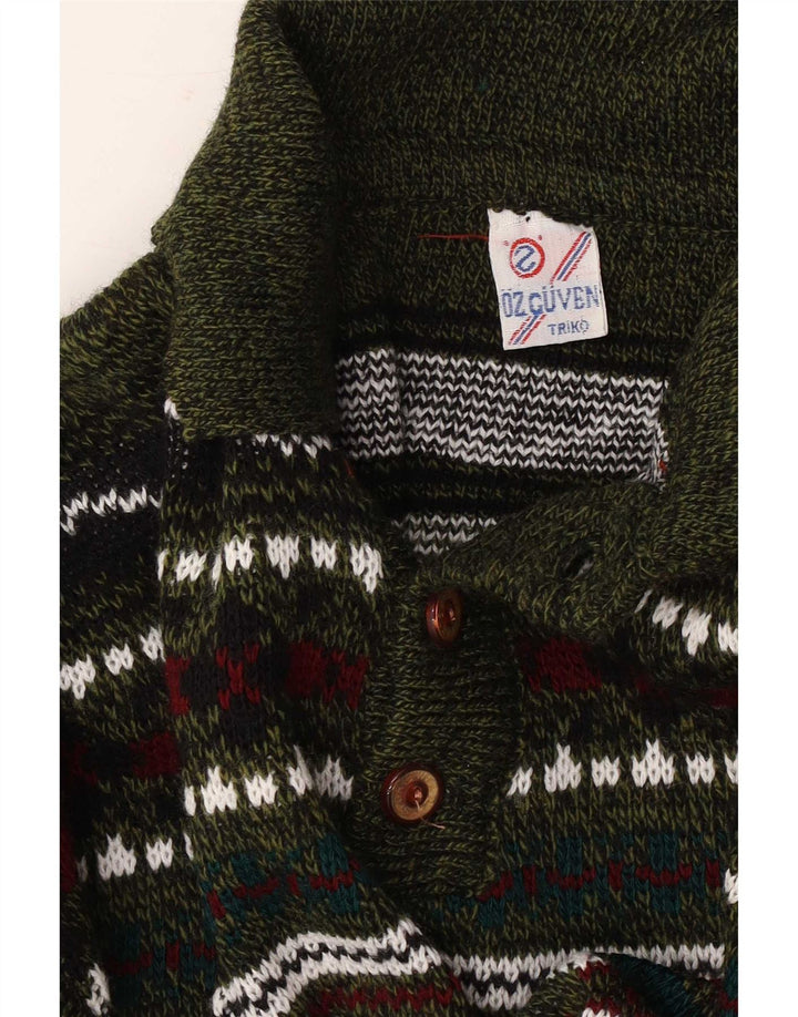 Suéter vintage masculino com gola polo e meio geométrico multicolorido