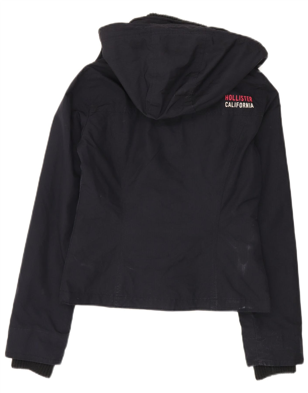 Jaqueta corta-vento feminina Hollister com capuz UK 10 poliéster azul marinho pequeno