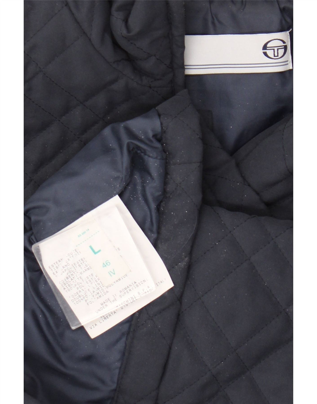 Colete acolchoado feminino Sergio Tacchini UK 16 grande poliéster azul marinho