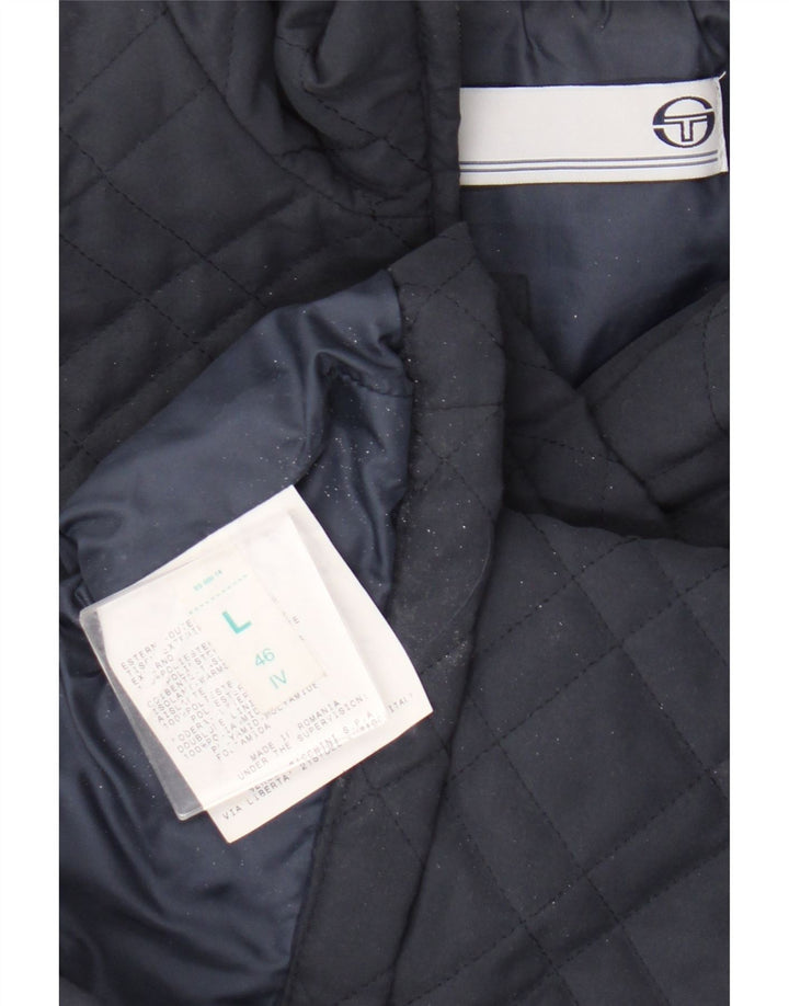 Colete acolchoado feminino Sergio Tacchini UK 16 grande poliéster azul marinho
