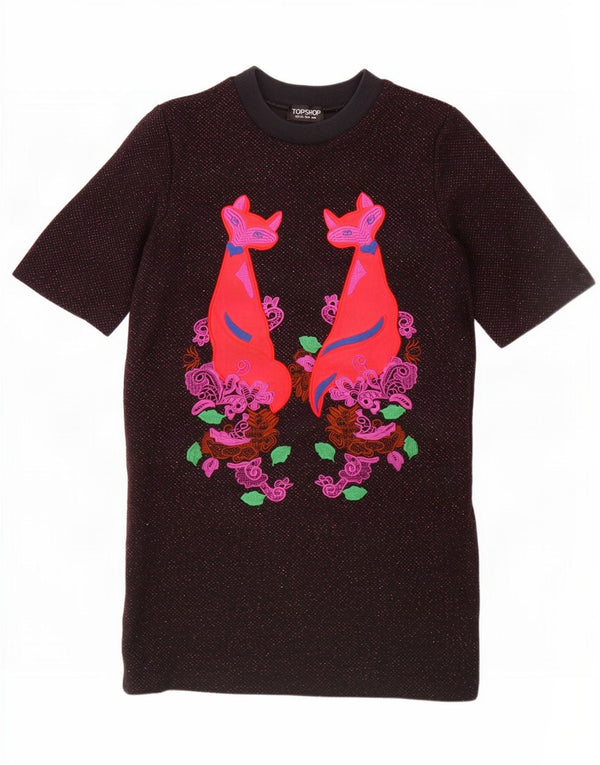 Topshop vestido feminino com camiseta gráfica Reino Unido 8 pequeno marrom floral poliéster