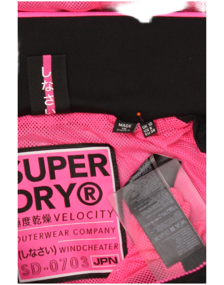 Jaqueta de chuva feminina SUPERDRY com capuz UK 10 pequena nylon preta
