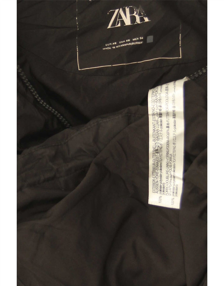 Zara Womens Crop Oversized acolchoado jaqueta UK 6 XS poliéster preto