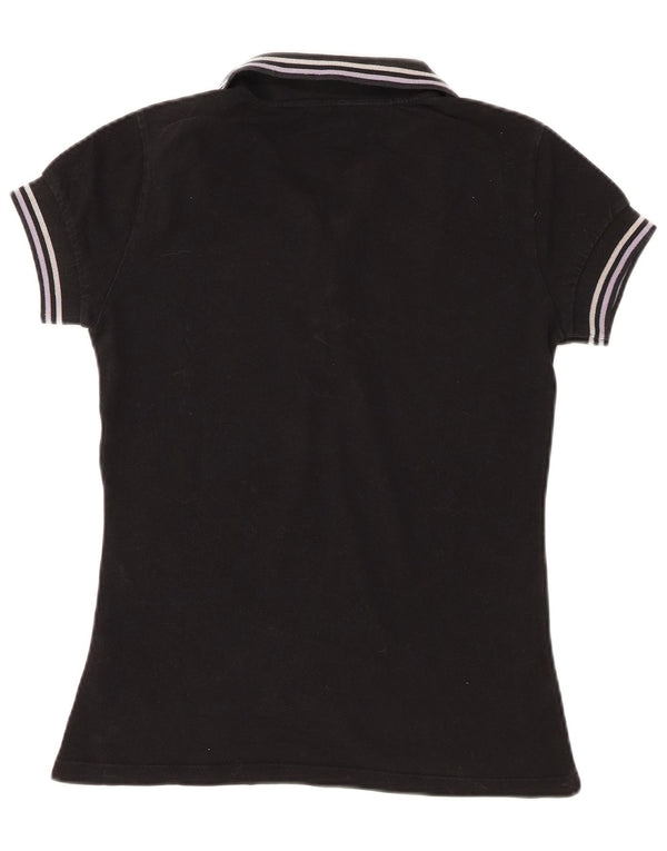 Napapijri Womens Graphic Polo Shirt UK 12 Medium Black Cotton