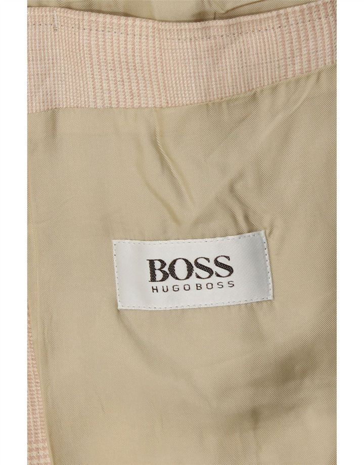 Jaqueta blazer masculina de 2 botões HUGO BOSS UE 56 3XL linho xadrez bege
