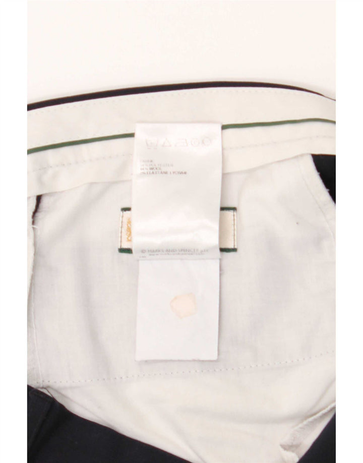 Calça masculina de terno reto Marks & Spencer W34 L29 poliéster azul marinho