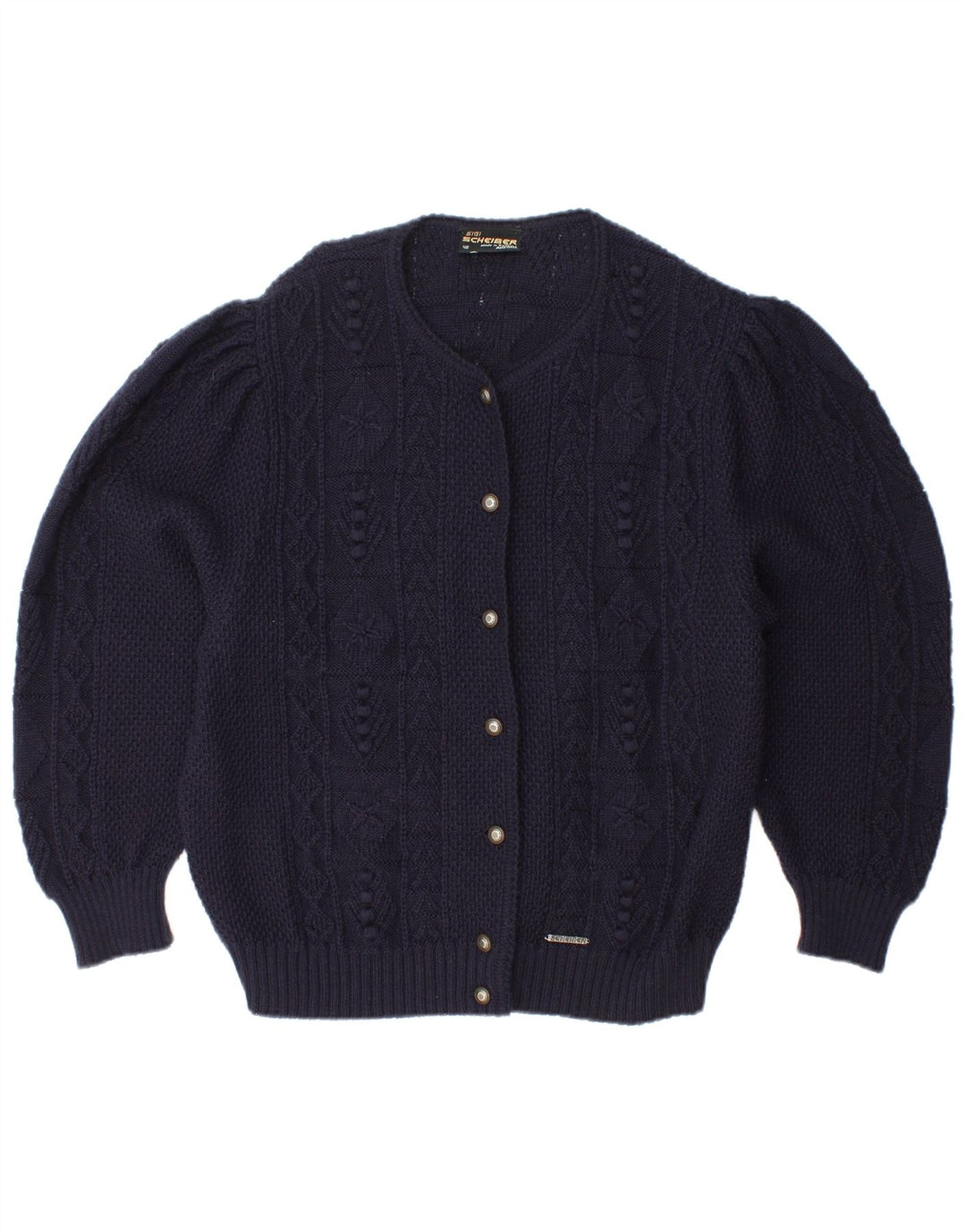Suéter cardigã feminino SIGI SCHEIBER EU 46 XL lã azul marinho