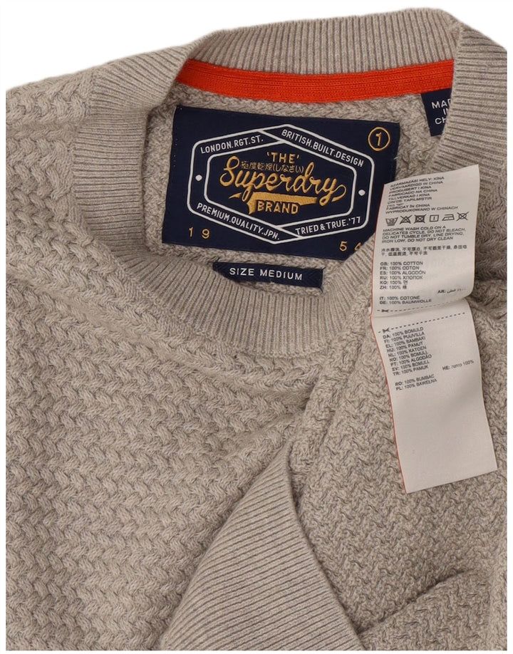 Suéter masculino Superdry com gola redonda e algodão cinza médio