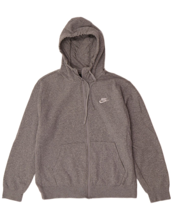Suéter Nike masculino com capuz e zíper, moletom esportivo cinza médio de algodão