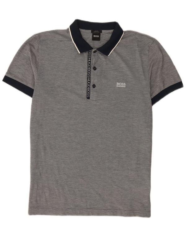 Camisa polo masculina Hugo Boss manga curta slim fit grande algodão manchado cinza