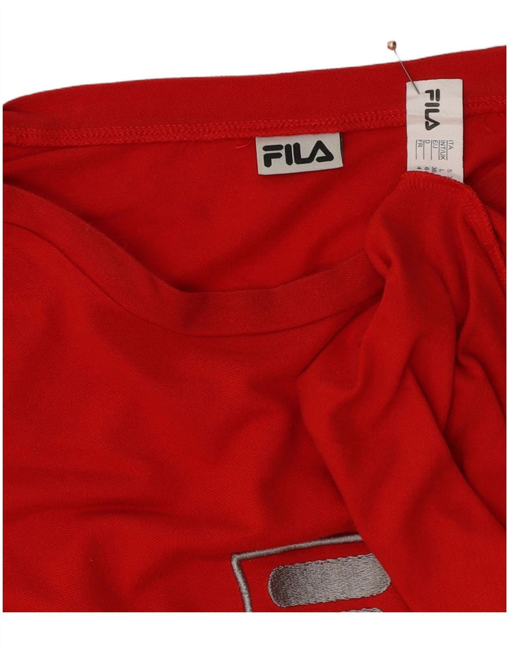 FILA Camiseta masculina gráfica manga comprida grande algodão colorido vermelho