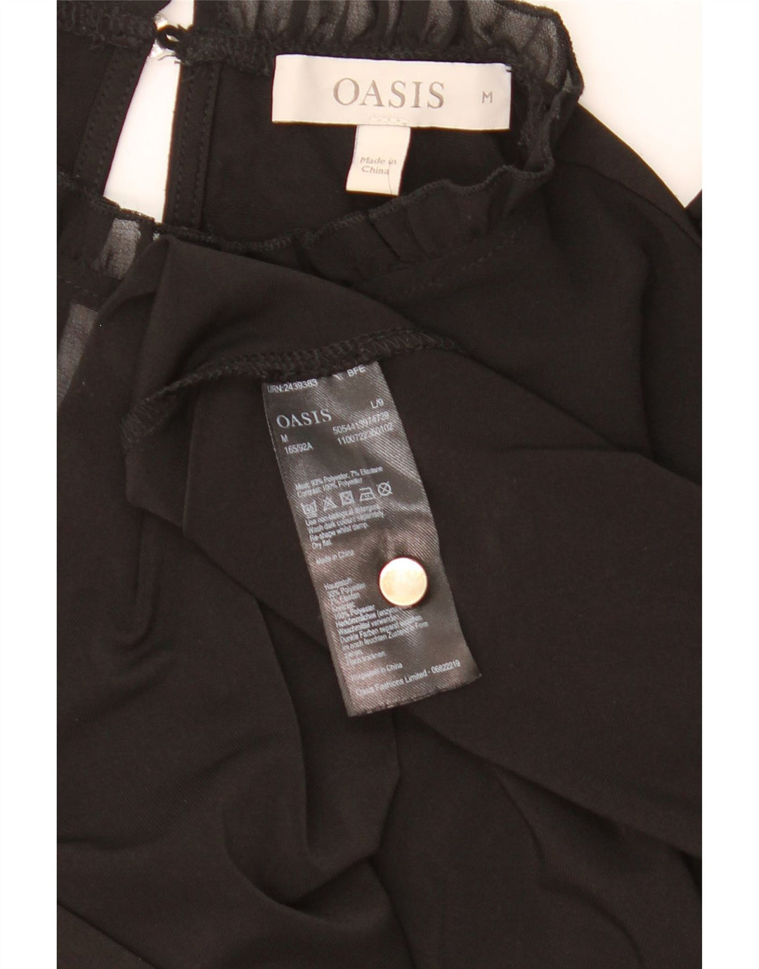 Blusa feminina de manga comprida Oasis UK 12 poliéster preto médio