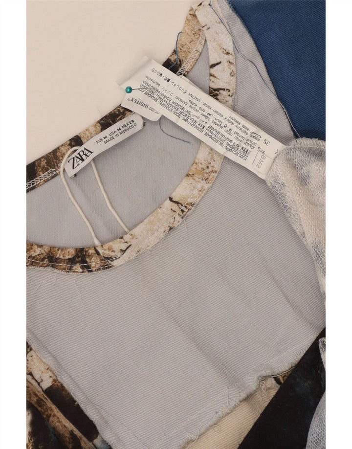 Zara Womens Crop Graphic Top Manga Longa Reino Unido 14 Médio Multicolorido
