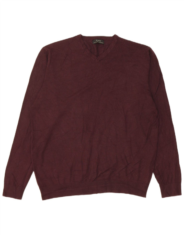 Suéter masculino Zara com decote em V grande viscose cor de vinho