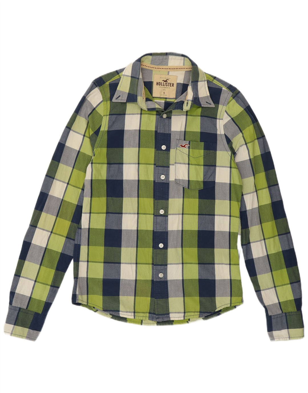 Camisa masculina Hollister pequena xadrez multicolorida de algodão