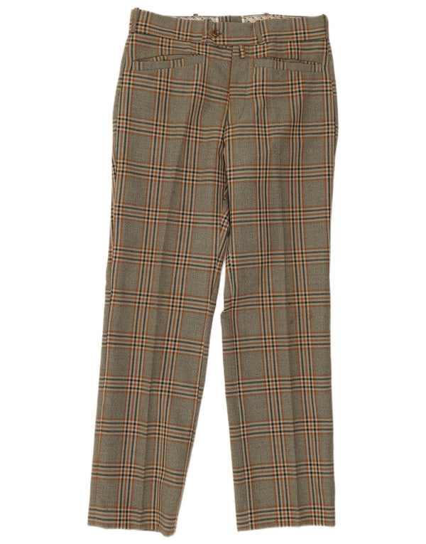 Calça casual reta masculina vintage W30 L30 xadrez cinza