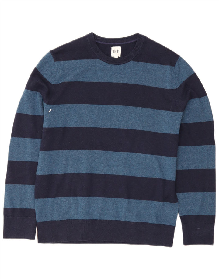 Suéter masculino Gap com gola redonda e algodão listrado azul marinho médio