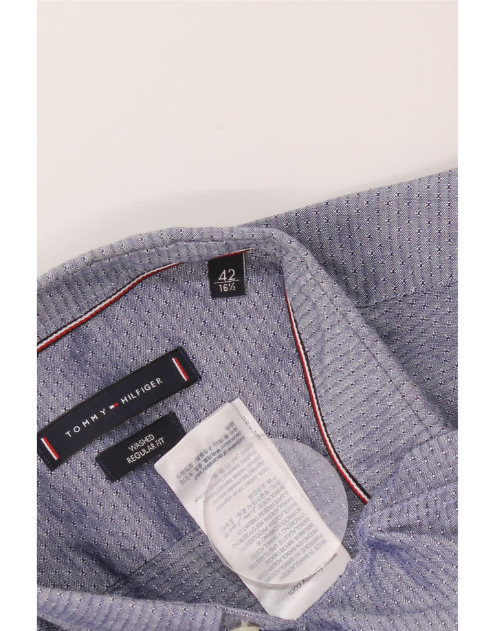Camisa masculina Tommy Hilfiger tamanho 42 16 1/2 médio azul marinho geométrico