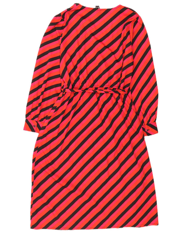 Vestido maxi feminino vintage de manga comprida UK 18 XL poliéster listrado vermelho