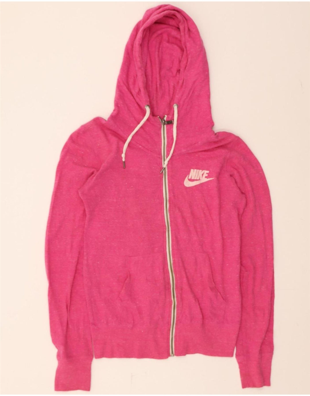 NIKE Womens Zip Hoodie Sweater UK 10 Small Pink Flecked Cotton Vintage Nike and Second-Hand Nike from Messina Hembry 