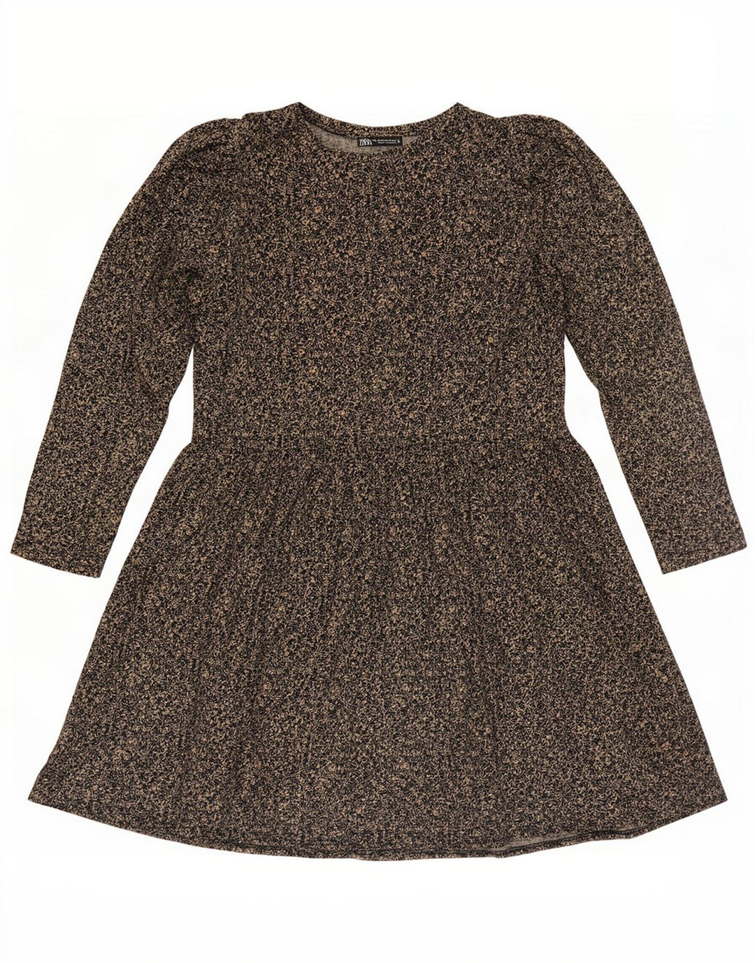 Vestido básico feminino de manga comprida Zara Reino Unido 14 poliéster floral marrom médio