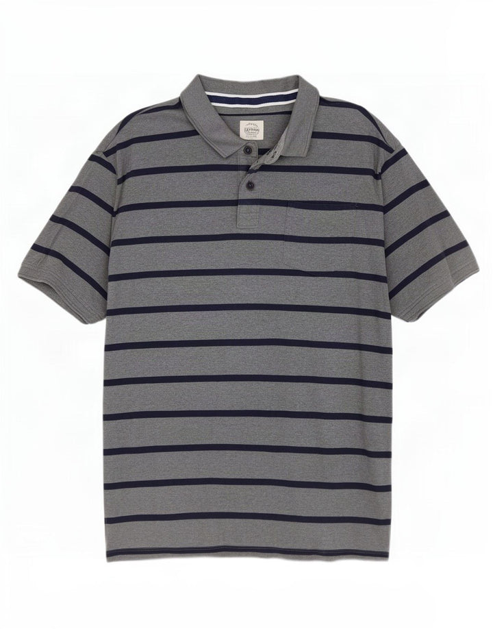 Camisa polo masculina Fat Face XL algodão listrado cinza