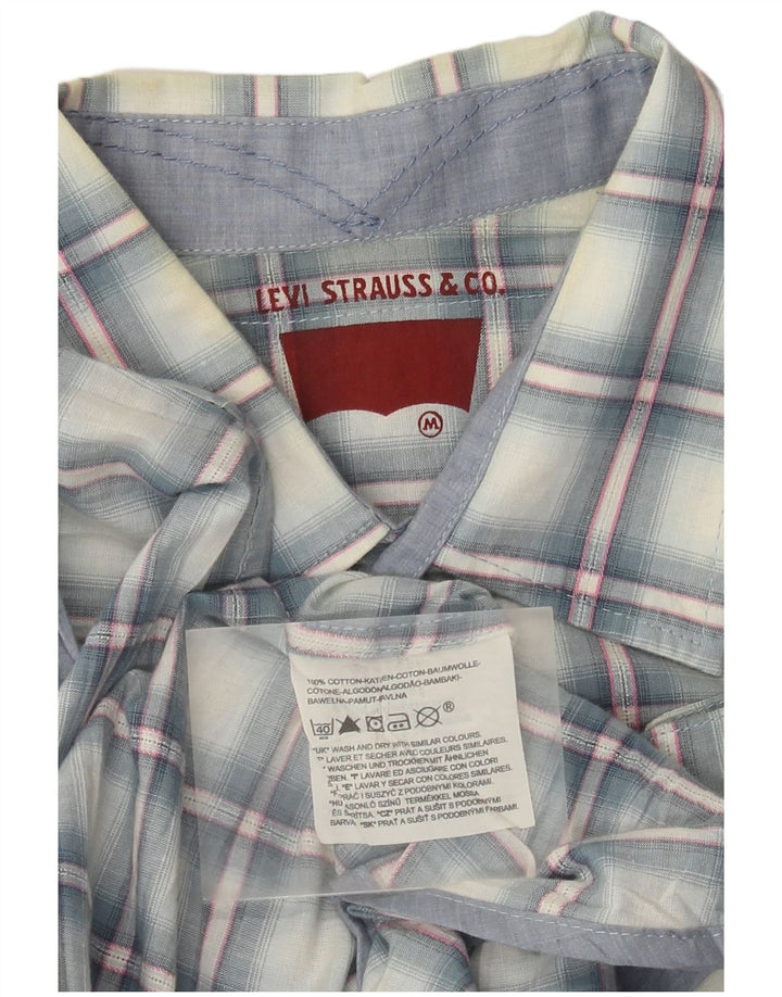 Camisa masculina de manga curta Levi's de algodão xadrez azul médio