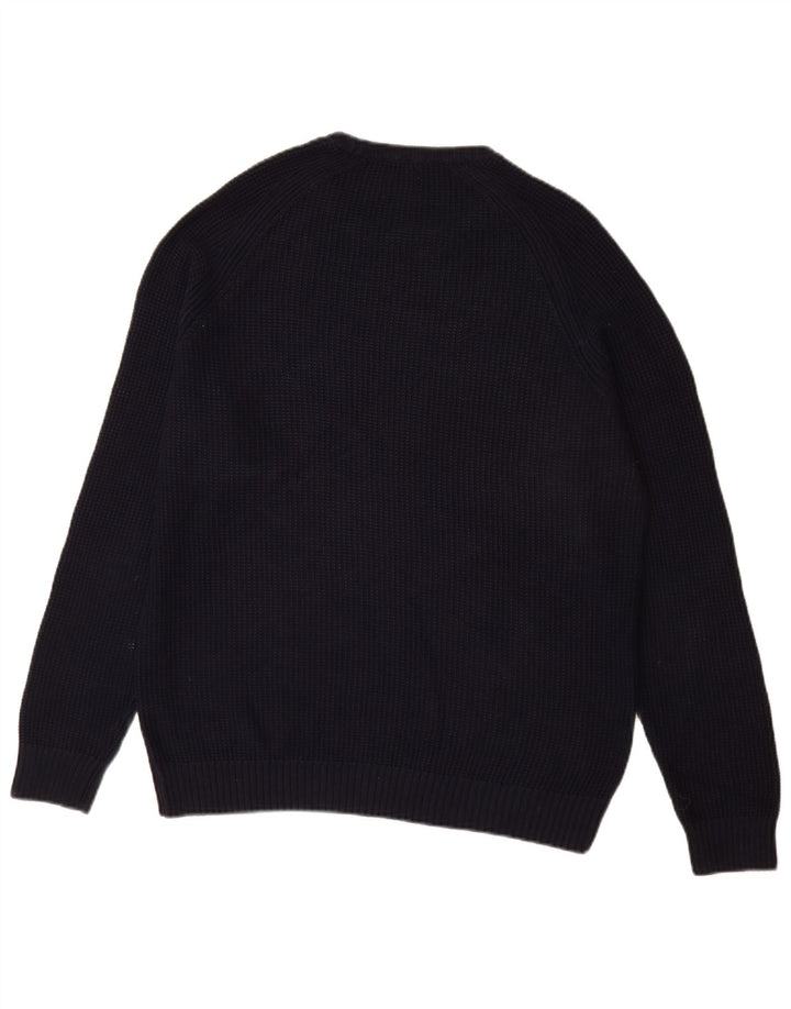 Zara Suéter masculino com gola redonda grande algodão azul marinho