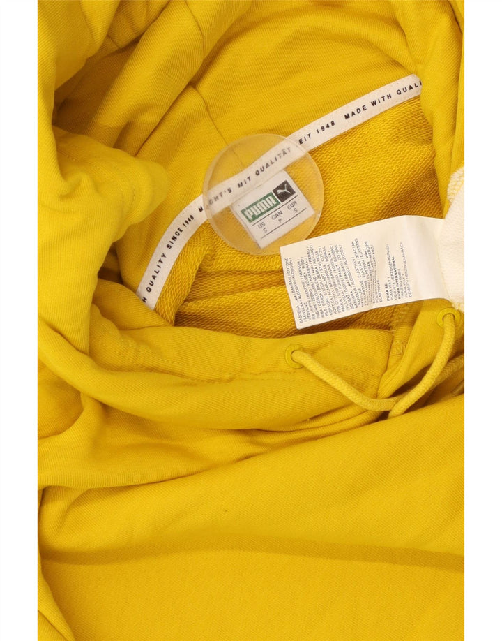 PUMA Womens Crop Oversized Hoodie Jumper UK 10 Small Yellow Colourblock