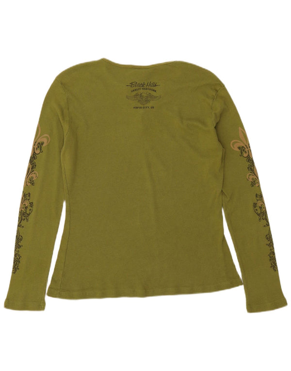 Top gráfico feminino Harley Davidson manga comprida UK 18 XL verde paisley