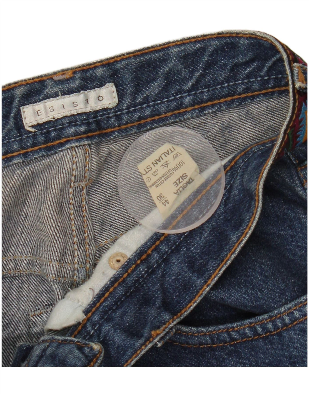 ESISTO Jeans Bootcut Feminino IT 44 Médio W30 L34 Azul Geométrico Algodão