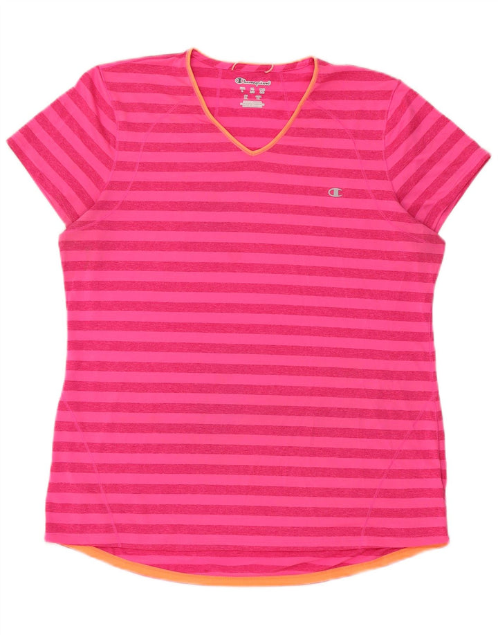 Camiseta feminina Champion UK 16 grande poliéster listrado rosa