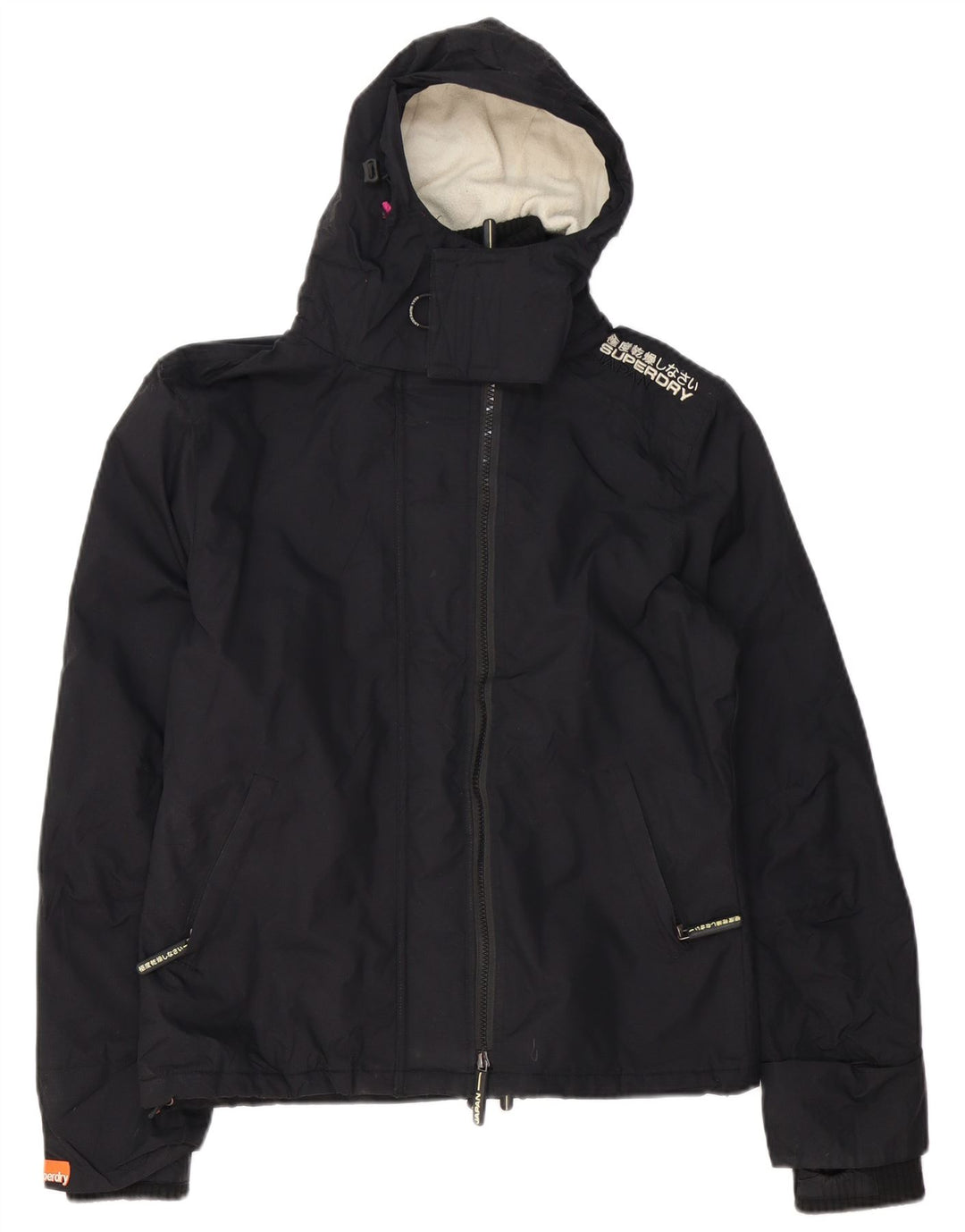 Jaqueta corta-vento feminina Superdry com capuz gráfico UK 16 grande nylon preto