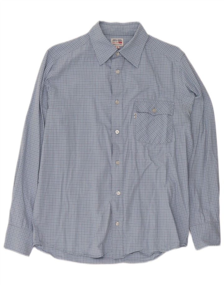 Camisa masculina Levi's de algodão xadrez azul médio
